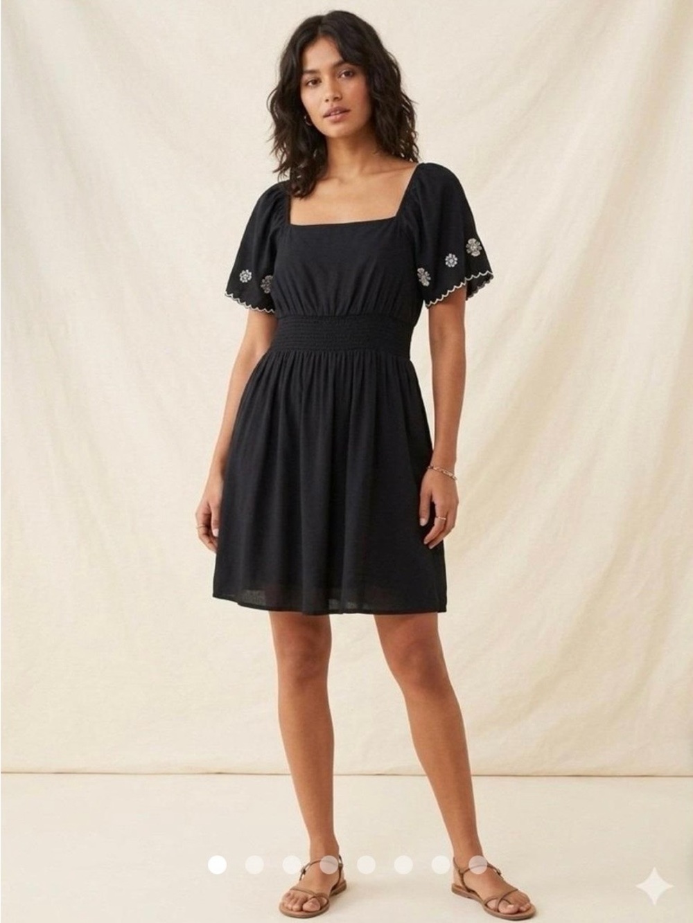Old Navy Black Square Neck Mini Dress with Embroidered Sleeves